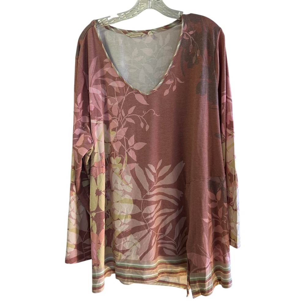 Women's Soft Surroundings Pink Floral Long Sleeve V-Neck Blouse Size 2X